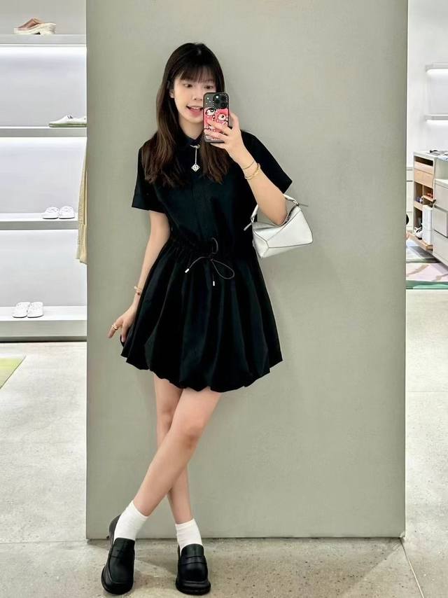 Loewe 25 Early Autumn new short-sleeved flower bud shirt dress waist drawstring