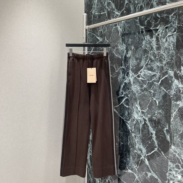 Miu 25 Early Autumn new Maillard color ribbon casual trousers High weight Custom