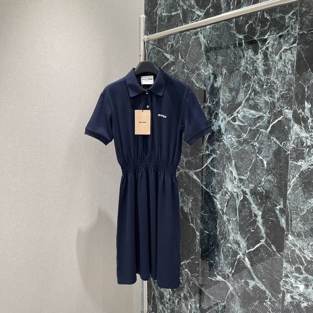 Miu 25 Early Autumn new style lapel short-sleeved dress with classic brand logo
