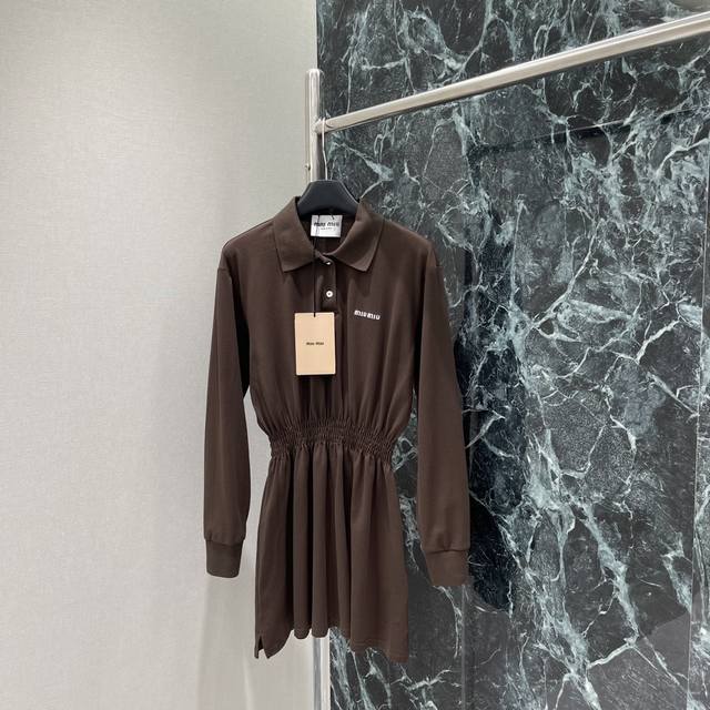 Miu 25 Early Autumn new style lapel long-sleeved dress with classic brand logo e