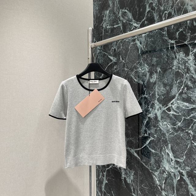 Miu 25 Early Autumn new style contrast color round neck short sleeve round neck