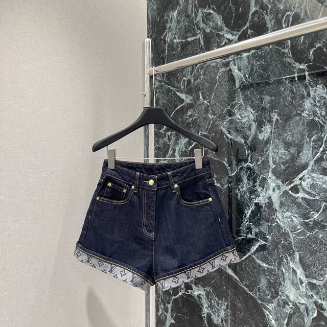 Louis 25 Early Autumn New Retro Denim Shorts Heavy Printing on the Trousers Supe