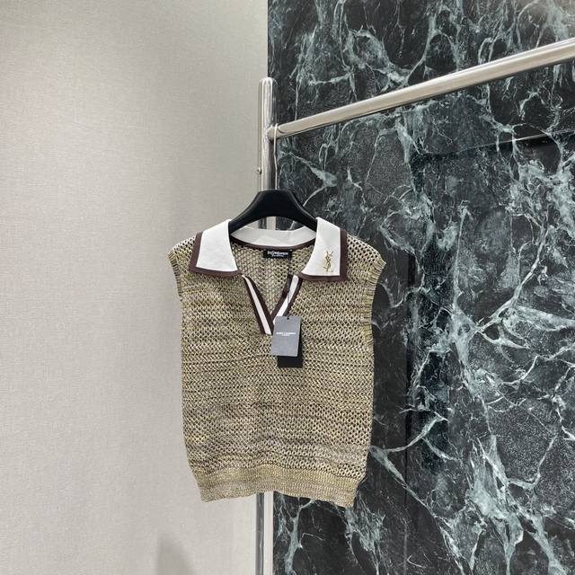 Saint Laurent 25 Early Autumn new style lapel hollow knitted vest half-open Pol