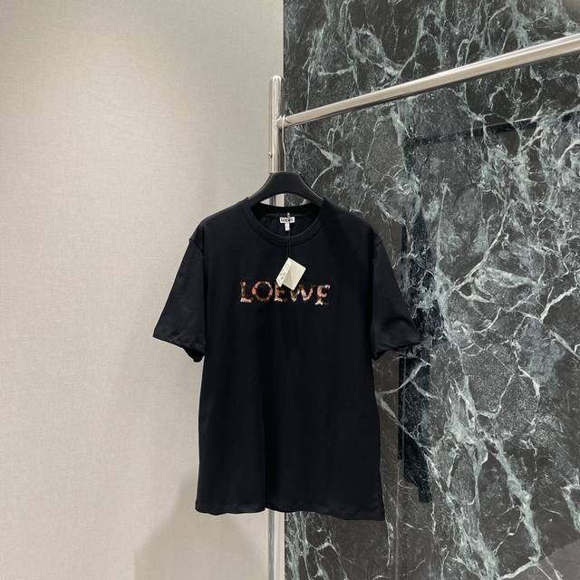 Loewe 25 Early Autumn new letter embroidered short-sleeved T-shirt with brown an