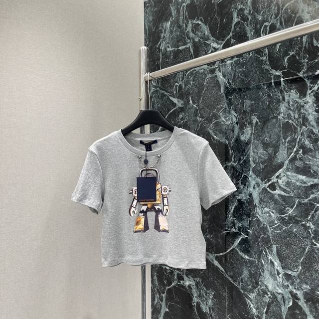 Louis 25 Early Autumn new short printed chain T-shirt collar with metal letter c