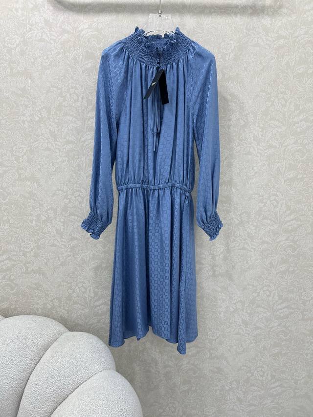 High version silk Fend *25 New jacquard dark pattern elastic waist silk dress C