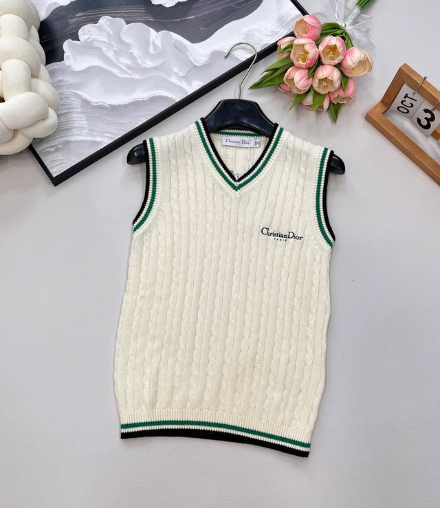 Dior2025 new style twisted knitted striped pullover vest, customized Yb silk woo