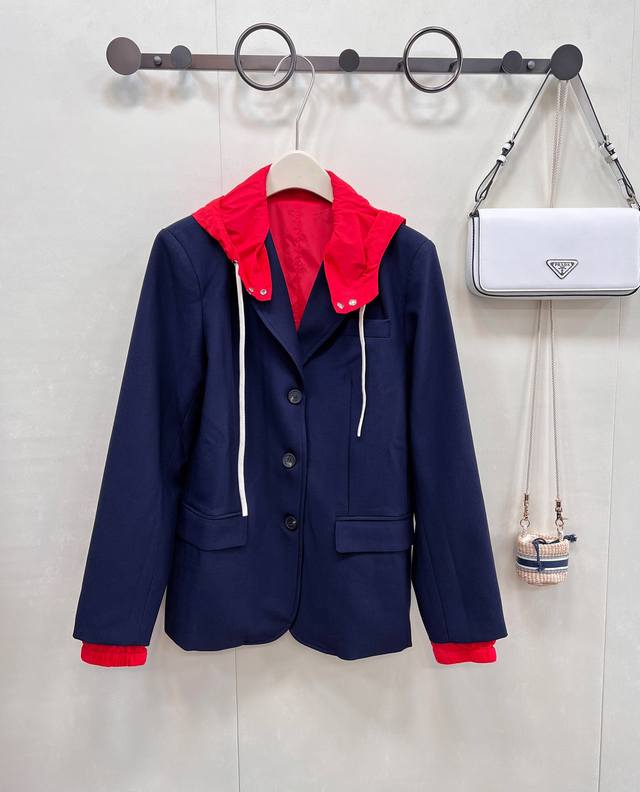 Miumiu2025 New arrivals Shoulder pad color matching suit jacket, customized Yb i