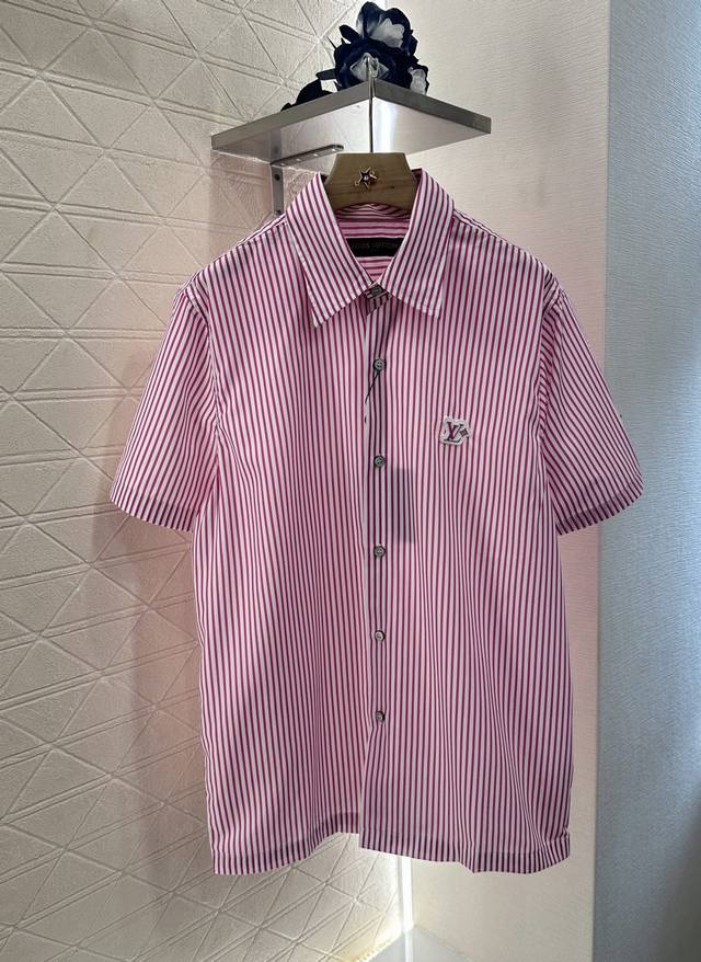 Louis Vuitto*2025 New arrivals Striped short-sleeved shirt Customized Yb twill c