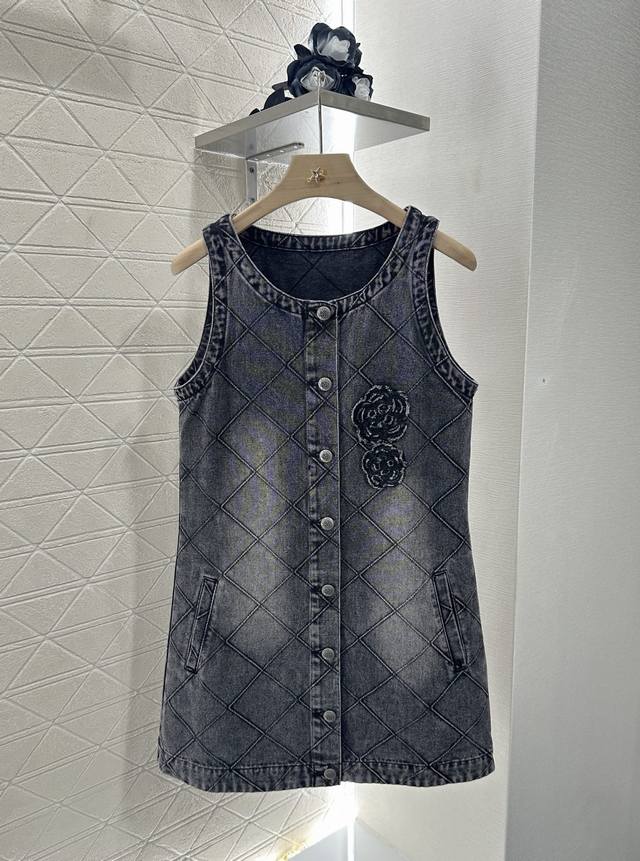Chane*2025 New arrivals Diamond Camellia Denim Vest Dress Customized Yb twill co