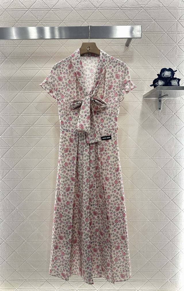Miumi*2025 New arrivals Lace-up cuffs floral long dress Customized Yb imported t