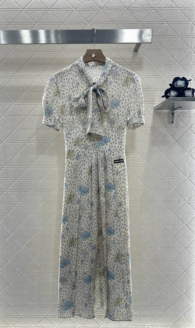 Miumi*2025 New arrivals Lace-up floral retro dress Customized Yb imported twill