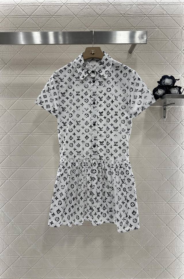 Louis Vuitto*2025 New arrivals Printed belted short-sleeved dress Customized Yb