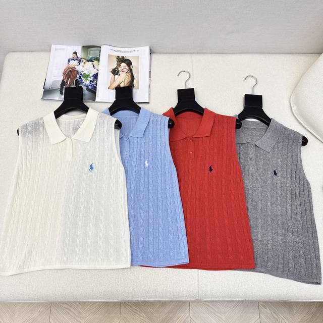 Rl 25Ss The latest lazy sleeveless lapel knitted vest in spring and summer is a