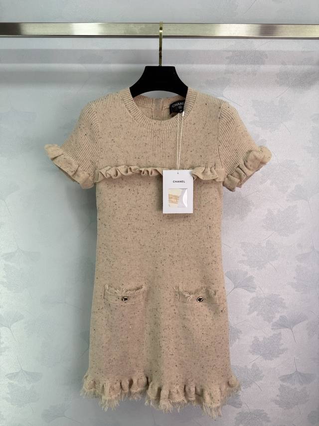 Chane*2025 New arrivalsRound neck short sleeves agaric hem knitted dressCustomiz