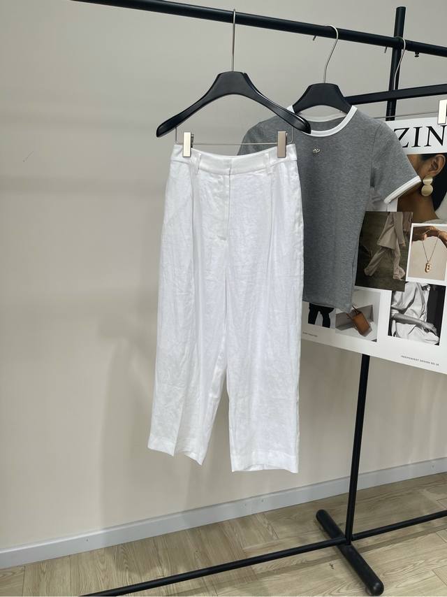 Tr white linen cropped pants ., fabric: 100% linen Color: white The Row white li
