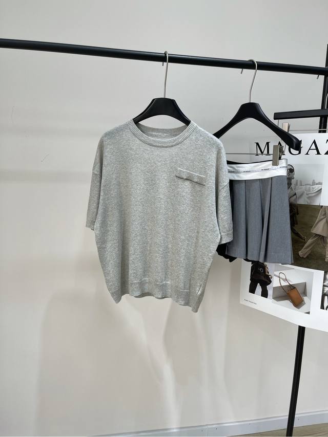 BcSilver-grey shiny linen knitted short-sleeves ., Fabric: linen + silver silk b