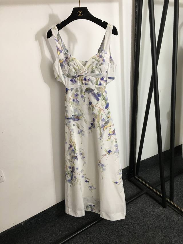 Style No. 4055 Zimmermann new flower and bird print waist-baring suspender dres