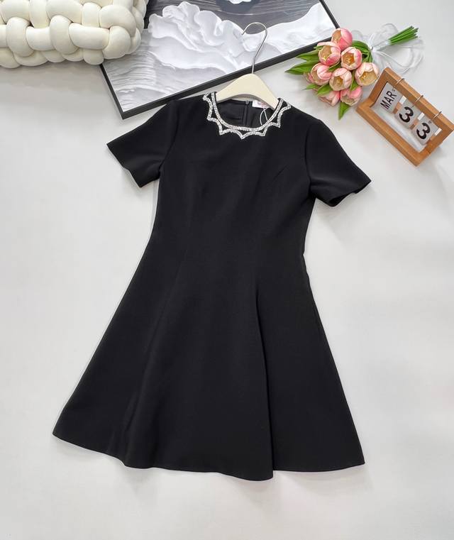 Valen*Tino25Ss Spring and Summer New Style Diamond Round Neck Short Sleeve Waist