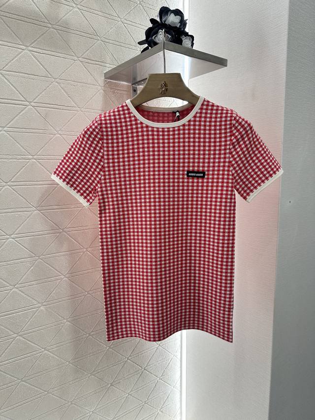 Miumi*2025 New arrivals Round neck plaid short-sleeved shorts set Customized Yb