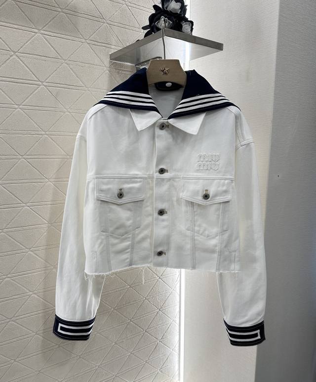 Miumi*2025 New arrivals Navy collar denim jacket and skirt set Customized Yb twi