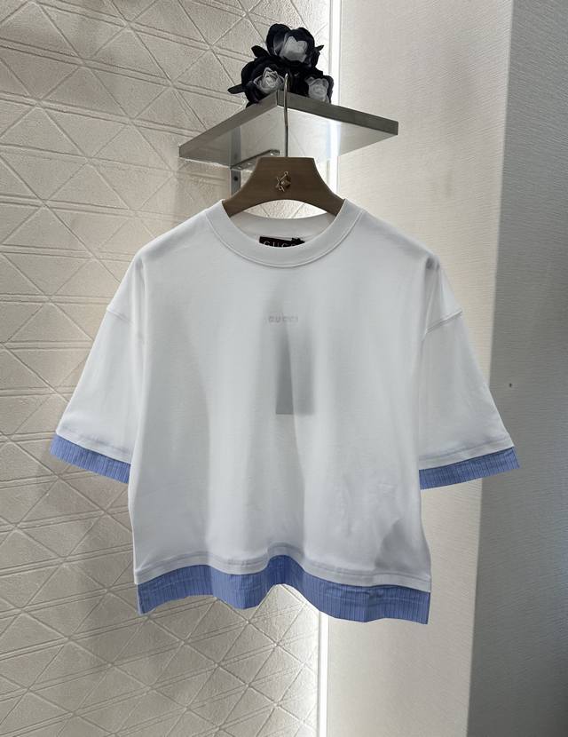 Gucc*2025 New arrivals Round neck patchwork shirt Customized Yb Original cotton