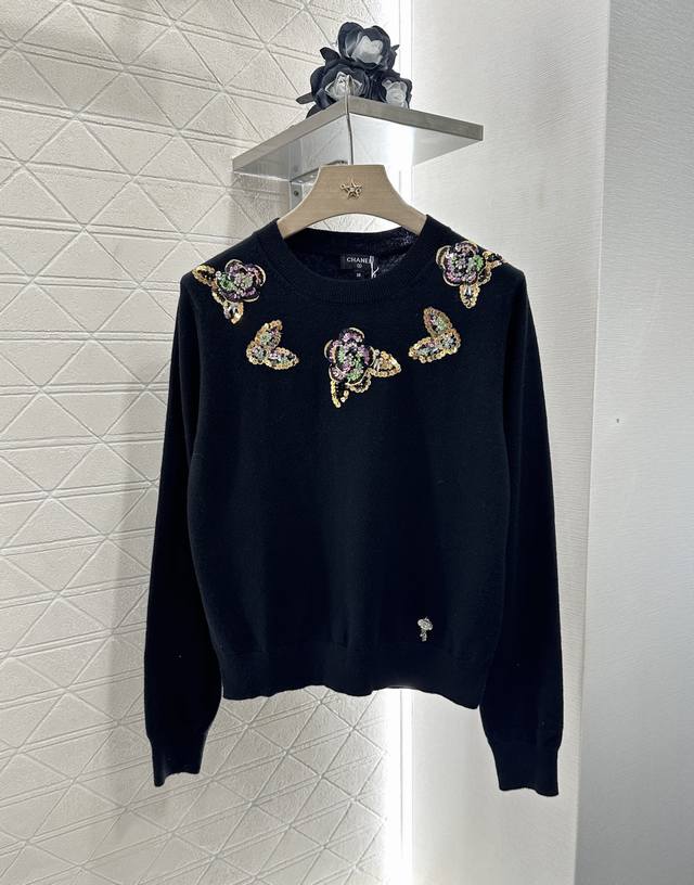 Chane*2025 New arrivals Camellia sequined pullover sweater Customized Yb cashmer