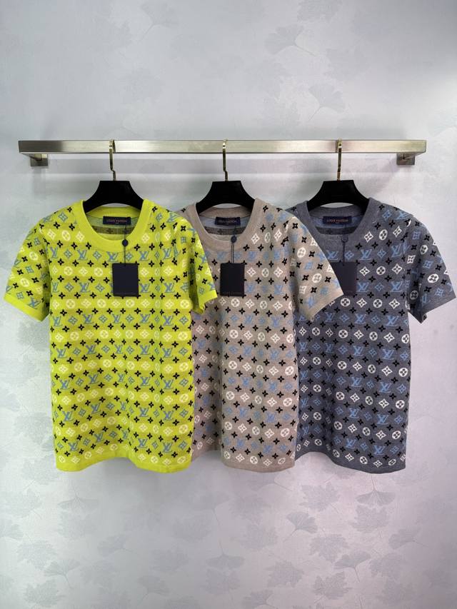 Lou*2025 Spring and Summer new knitted short-sleeved shirt with full-print class
