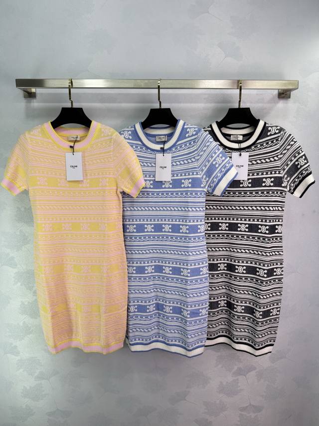 Ce*2025 Summer latest series knitted short-sleeved dress Arc de Triomphe full pr