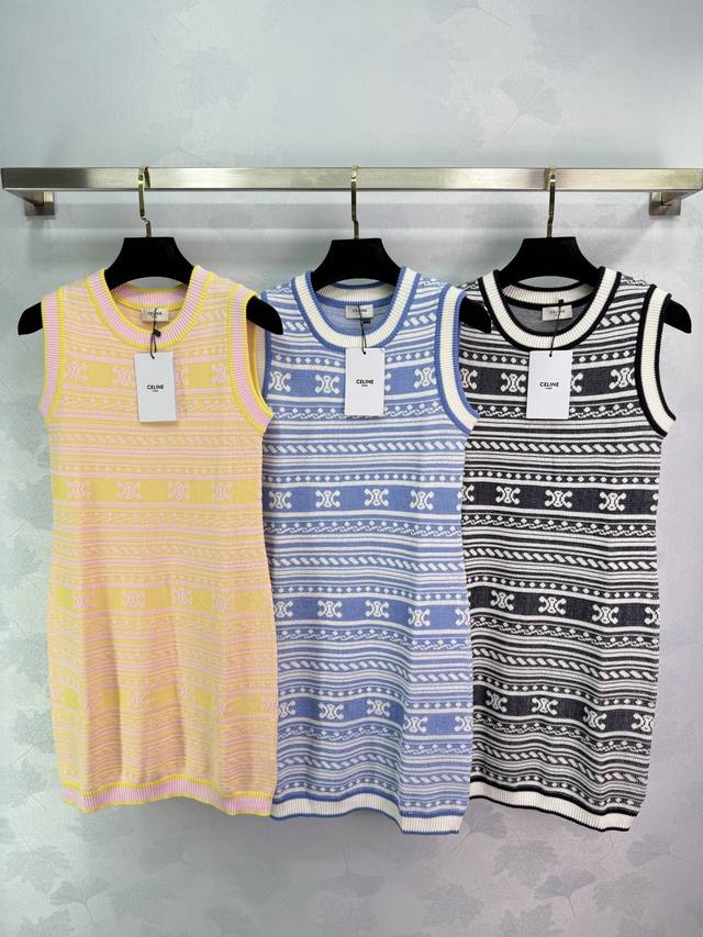 Ce*2025 Summer latest series knitted vest dress Arc de Triomphe full print jacqu