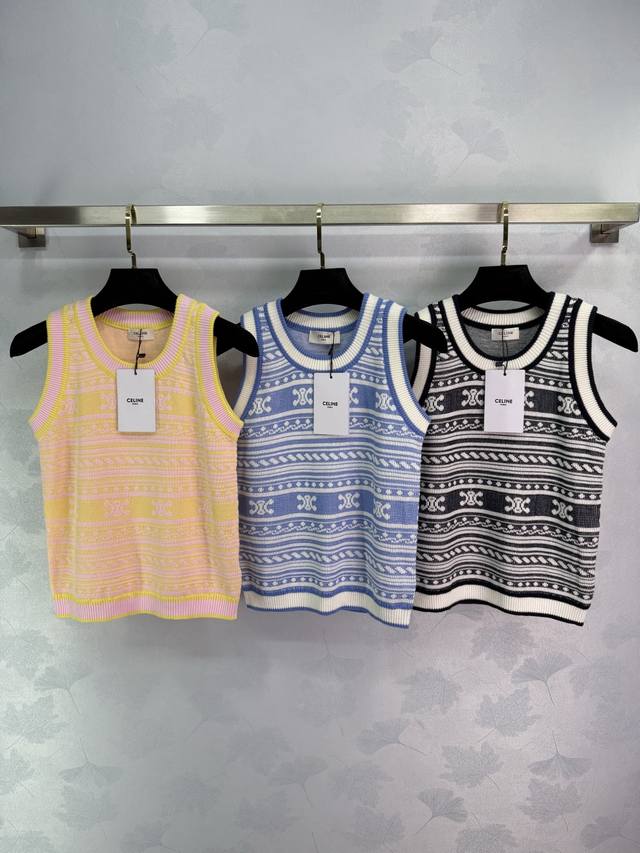 Ce*2025 Summer latest series knitted vest Arc de Triomphe full print jacquard cr