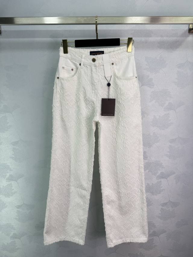 Lou2025 New arrivals New full print jacquard white trousers Customized Yb twill
