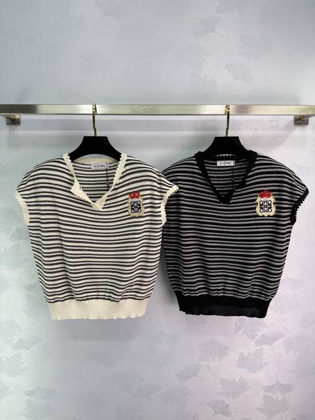 Loe*25 Spring and summer new striped knitted vest with V-neck design with lace a