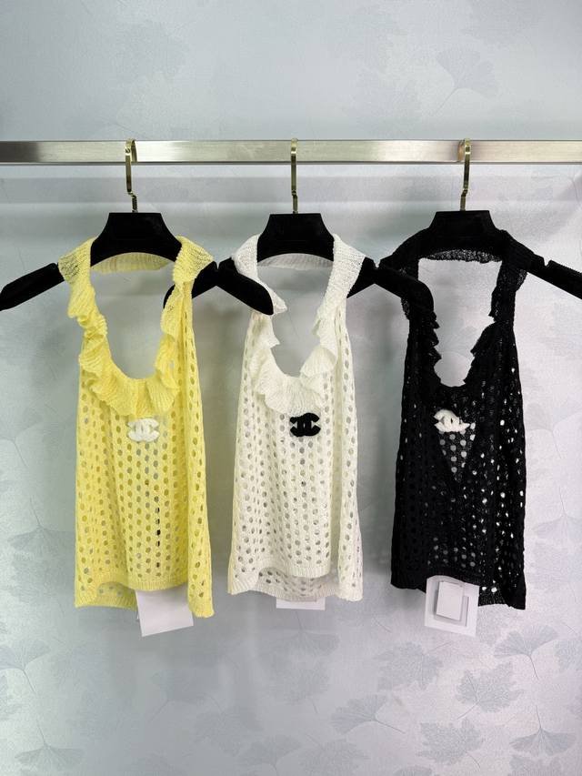 Chane*2025 New arrival Halter neck lace hollow knitted vest Customized Yb wool y