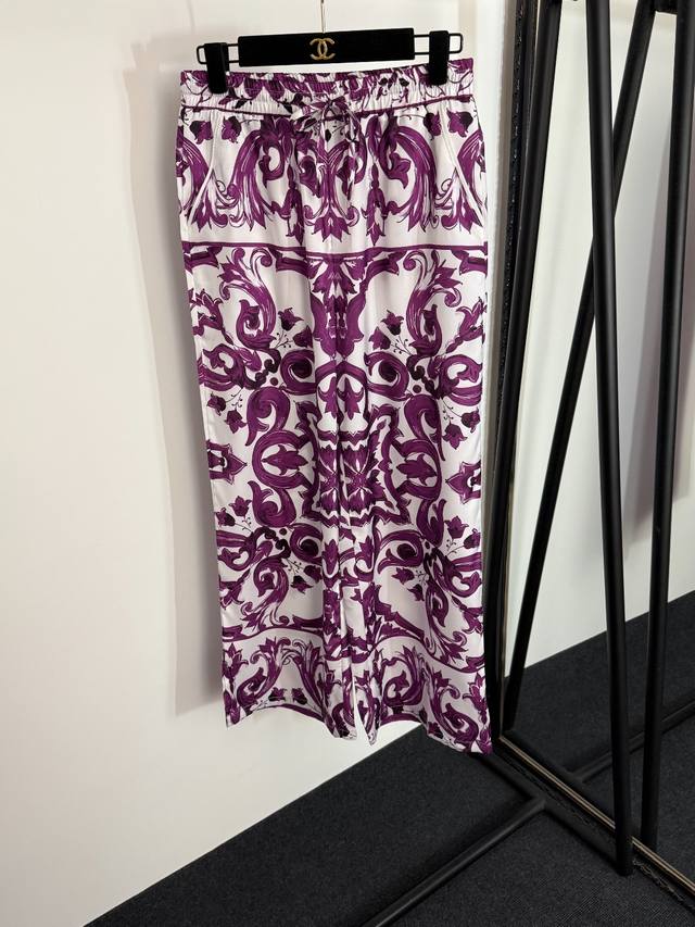 Style No. 20254030 Dg* New retro pattern print elastic waist wide leg trousers,