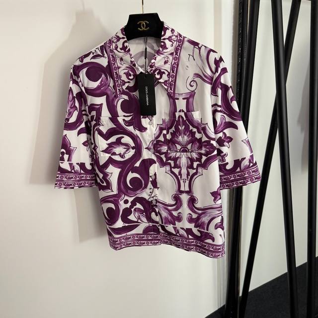 Style No. 20254045 Dg* New retro floral print short-sleeved shirt, purple, S-Xl