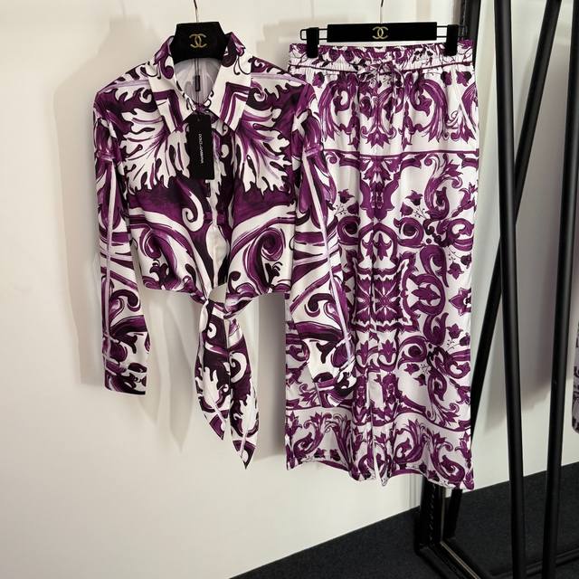 Style No. 20254022 Dg* New style suit, retro pattern print tied waist long slee