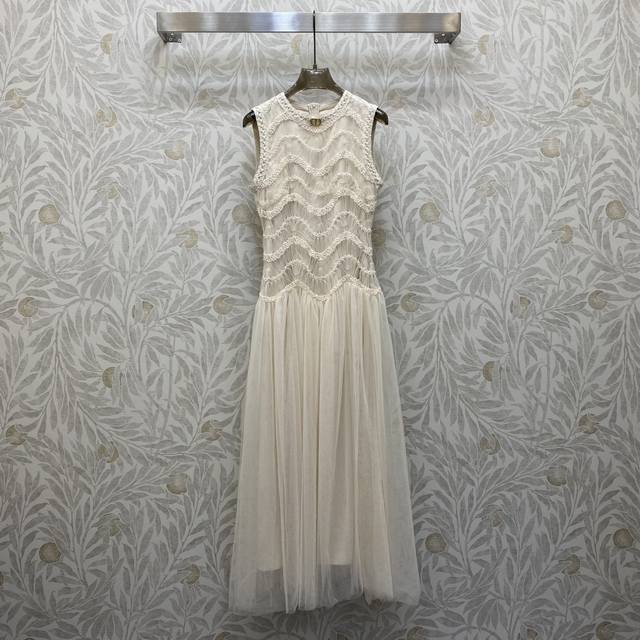 Di25Fw Exquisite round neck metal button embellished heavy embroidery vest dress