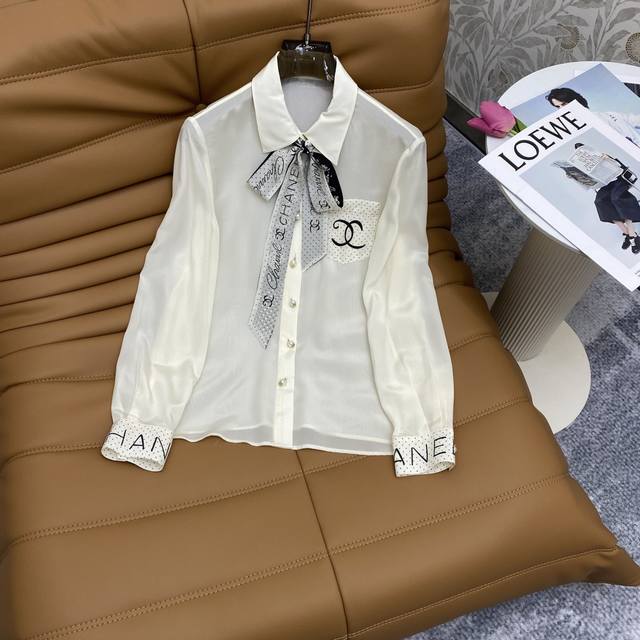 Cc25Fw Digital positioning printing temperament lapel ribbon design silk shirt,