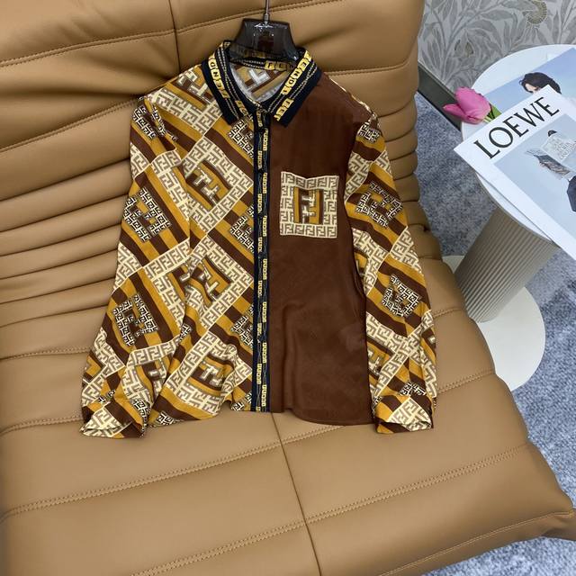 Fe25Fw Digital positioning printing temperament lapel silk shirt, high-grade fab