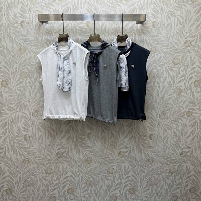 Di25Fw Personalized silk scarf ribbon design metal buckle embellishment vest top