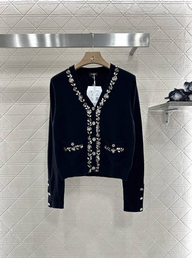 Chane* New arrivals Beaded flower knitted cardigan Customized Yb silk wool yarn