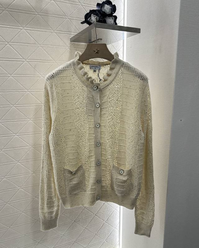 Chane*2025 New arrivals Lace hollow knitted cardigan Customized Yb cashmere yarn