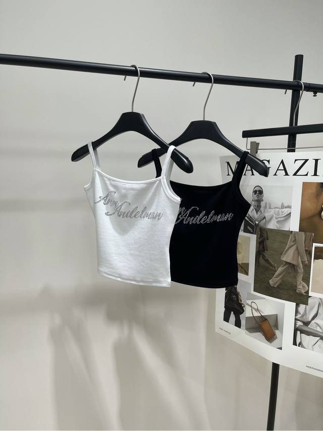 Ann black and white hot diamond letter camisole DDD, fabric: cotton + spandex Co