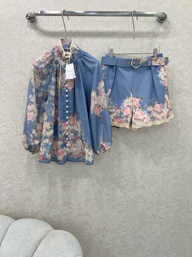 Zimmerman*Zimmerman 25 new suit Off-shoulder printed top + high waist shorts sui
