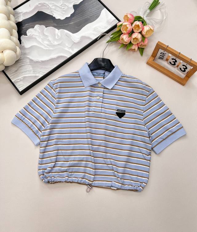 Prada2025 new lapel striped short-sleeved Polo shirt. Customized Yb Zhudi pure c
