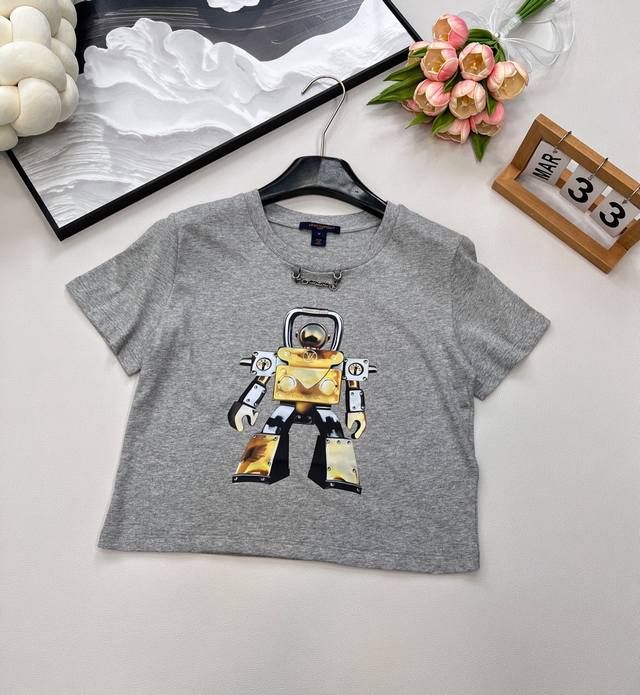 Louis Vuitt*N 25Ss Spring and Summer New Metal Robot Monogram Icon Short Sleeve