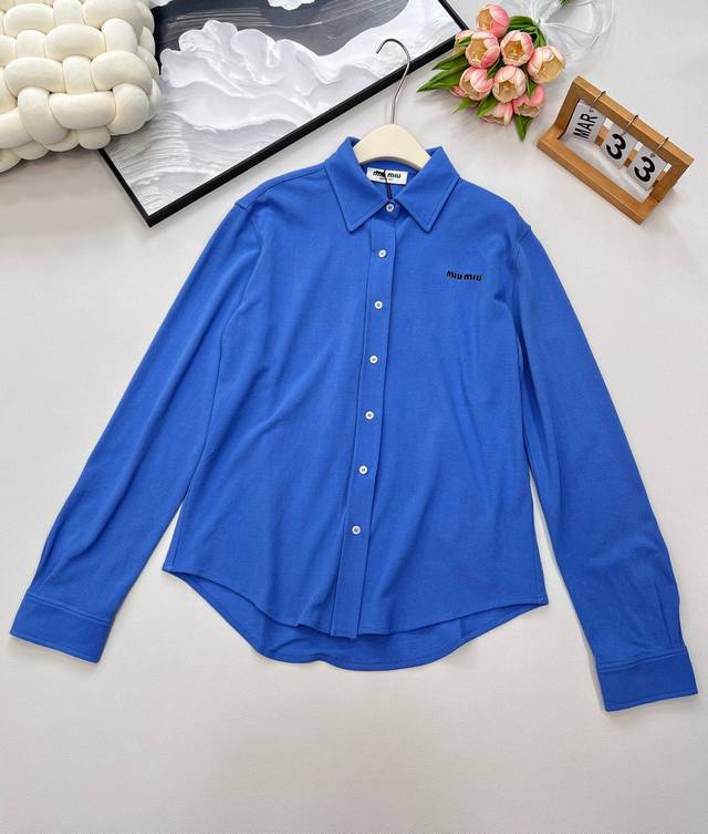 Miu Miu new letter embroidered beaded long-sleeved shirt, fabric: selected 250g