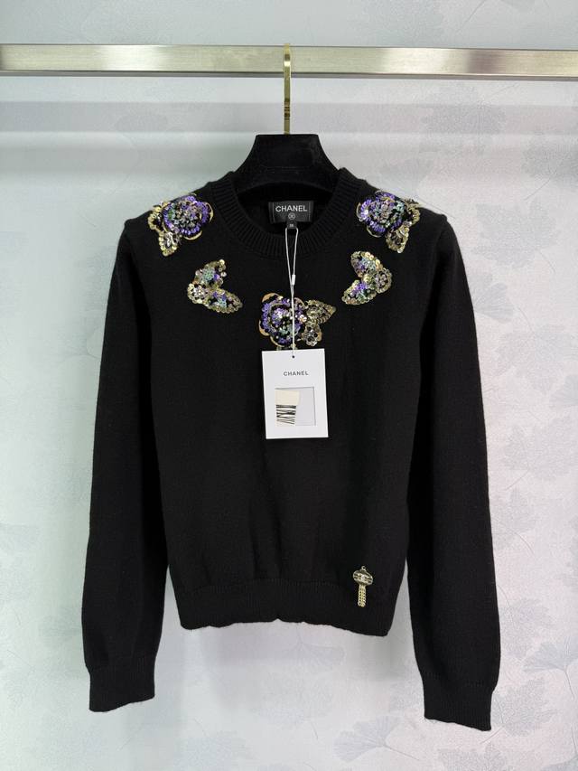Chane*25A High-end handmade series of high-end camellia round neck sweaters, Yb