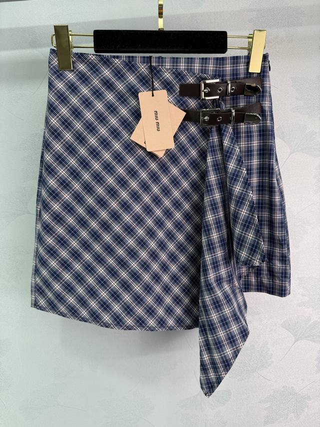 Miumi*25Ss Spring and summer new plaid butterfly strap tube top vest + irregular